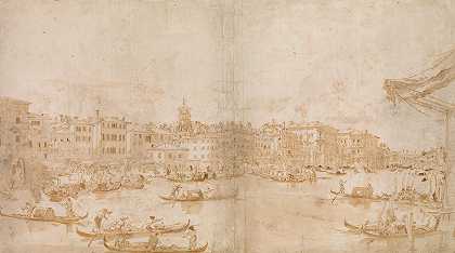 里亚尔托河上的大运河`The Grand Canal above the Rialto (1712–93) by Francesco Guardi