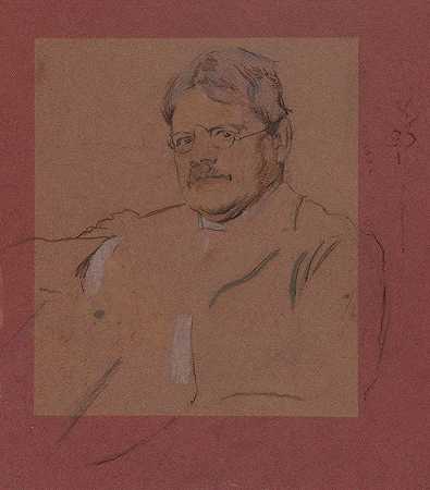 埃德温·奥斯汀修道院肖像素描`Portrait sketch of Edwin Austin Abbey by John Mamsell Bacon