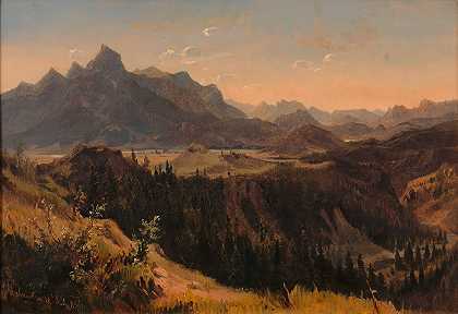 来自朱利安阿尔卑斯山的游戏`Partie aus den Julischen Alpen (1856) by Ludwig Halauska