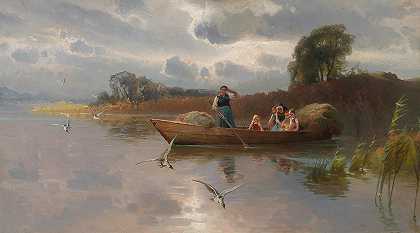 基姆湖上的干草船`Hay Boat on Lake Chiemsee by Karl Raupp