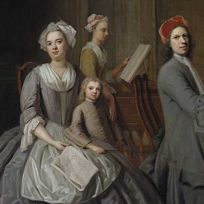 艺术家我们一家人一起做音乐`The Artists Family Making Music Together (1728 – 1732) by Balthasar Denner