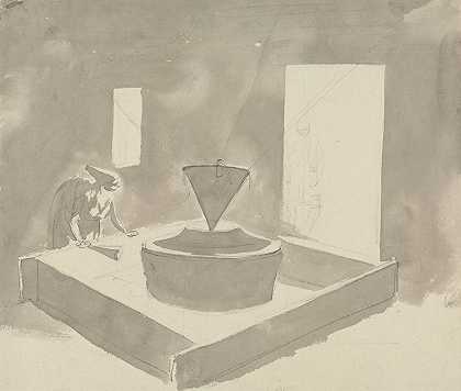 操作设备（面粉厂）的女人`Woman Operating a Device (Flour Mill) (between 1777 and 1808) by Samuel Davis