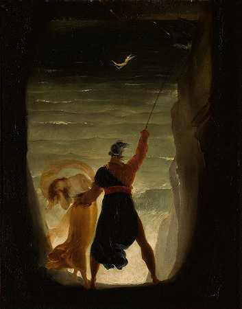 普洛斯彼罗和阿里尔，出自莎士比亚暴风雨来了`Prospero And Ariel, From Shakespeares the Tempest by Joseph Severn