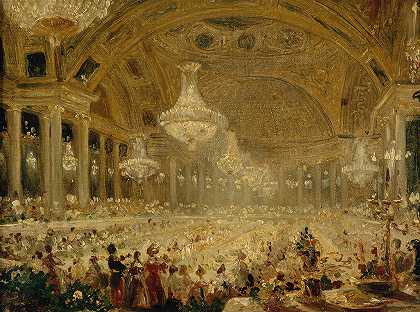 杜伊勒里剧院的女士宴会（1835年舞会）`Le Banquet des dames dans la salle de spectacle des Tuileries (bals de 1835) (1835) by Eugène-Emmanuel Viollet-le-Duc