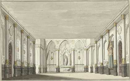 教堂屋内的舞台装饰设计`Ontwerp voor een toneeldecor van een kerkinterieur (1779) by Pieter Barbiers