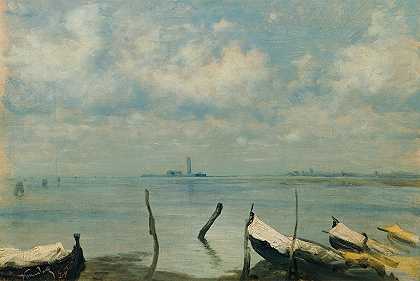 从梅斯特到威尼斯（泻湖景观）`Blick von Mestre auf Venedig (Lagunenlandschaft) (1871) by Leopold Carl Müller