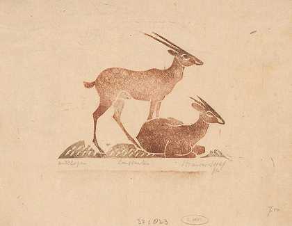 羚羊`Antilopen (1880 ~ 1932) by Henri van der Stok