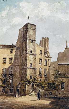 查诺内斯街14号。`Maison, 14 rue Chanoinesse. (1810~1873) by Auguste-Sébastien Bénard