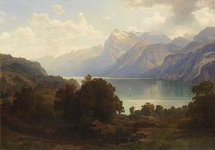 在卢塞恩湖上俯瞰皮拉图斯地块`Am Vierwaldstättersee mit Blick auf das Pilatusmassiv (Ca. 1860~70) by Carl Jungheim