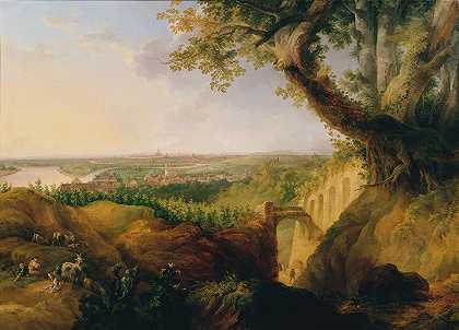 从贝·努斯多夫的视角看维也纳的首都和居住城市`Ansicht der Haupt~ und Residenzstadt Wien vom Standpunkte bey Nussdorf (1822) by Josef Fischer