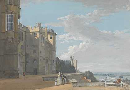 北露台，温莎城堡，向西看`The North Terrace, Windsor Castle, Looking West by Paul Sandby