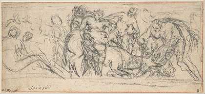 醉醺醺的西勒诺斯骑在驴子上`Drunken Silenus Riding on an Ass (17th century) by Jacques Sarazin