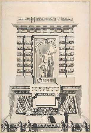 纪念喷泉的设计`Design for a Monumental Fountain (1750–70) by Jean Dominique Etienne Le Canu