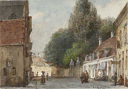 城市景观`Stadsgezicht (1822 ~ 1895) by Carel Jacobus Behr