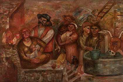 村民`Villagers (1921) by Tadeusz Makowski