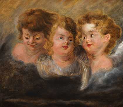 三个天使云端`Drie engelenkopjes in wolken (17th century)