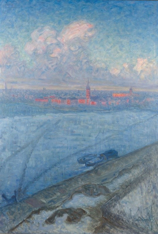 日落时的城市`The City at Sunset (1897) by Eugène Jansson