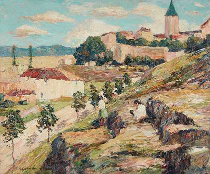 晴朗的一天，西班牙（塞戈维亚）`A Bright Day, Spain (Segovia) (1916) by Ernest Lawson