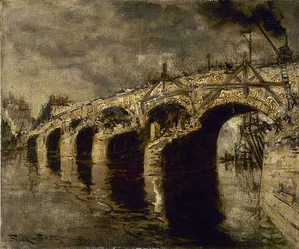 拆除旧图尔内尔桥`La démolition de lancien pont de la Tournelle (1920) by Frank Myers Boggs