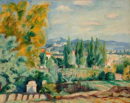 景观圣特罗佩斯附近的秋天`Paysage automne aux environs de Saint~Tropez (1922) by Henri Manguin