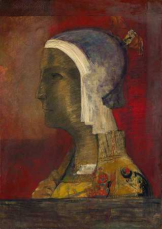 符号头`Symbolic Head (c. 1890) by Odilon Redon