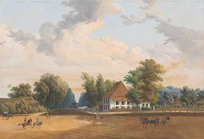 里杰斯威克巴达维亚风景区`Gezicht te Rijswijk Batavia (1838 ~ 1898) by Charles William Meredith van de Velde
