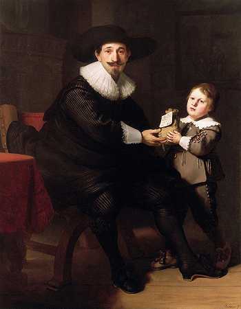 Jean Pellicorne和他的儿子Caspar`Jean Pellicorne with his son Caspar (c. 1632) by Workshop of Rembrandt van Rijn