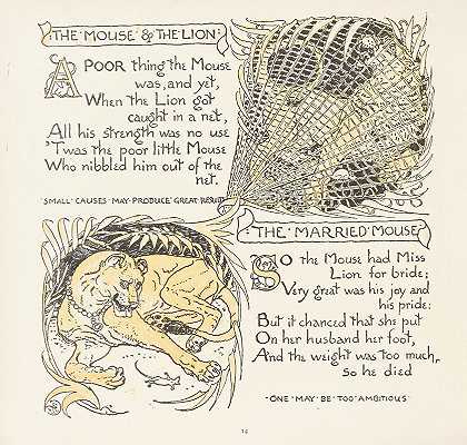 老鼠和狮子，结了婚的老鼠`The Mouse and the Lion, The Married Mouse (1908) by Walter Crane