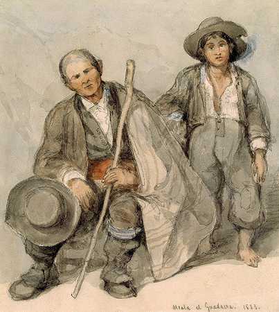对瓜达拉阿尔卡拉西班牙农民的研究。`Study of Spanish Peasants at Alcalá de Guadaíra. (1833) by David Roberts