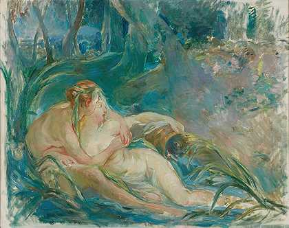 阿波罗向牧羊女伊塞透露他的神性（在弗朗索瓦·鲍彻之后）`Apollon Révélant sa Divinité à la Bergère Issé (after François Boucher) (1892) by Berthe Morisot
