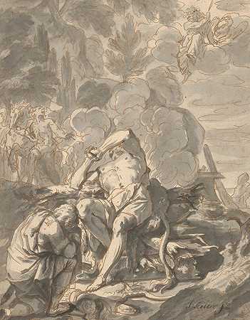 木桩上的大力士`Hercules on the Stake (early 18th–mid 18th century) by Johann Heinrich Keller