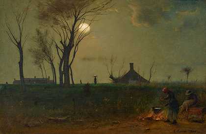 弗吉尼亚的月光`Moonlight in Virginia (1884) by George Inness