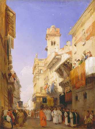 科索·桑特阿纳斯塔西娅，维罗纳`Corso SantAnastasia, Verona (1828) by Richard Parkes Bonington