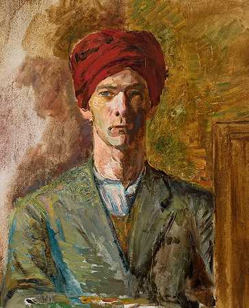 戴头巾的自画像`Self~portrait in a turban (1929) by Zygmunt Waliszewski