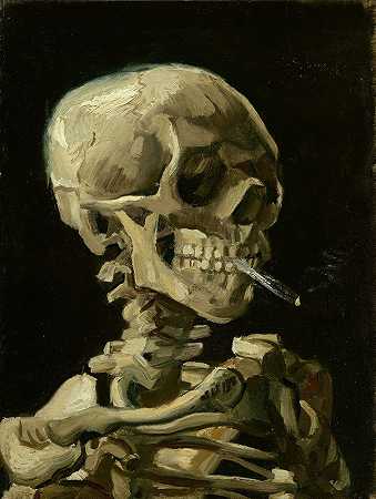 一具骷髅头上有一支燃烧着的香烟`Head Of A Skeleton With A Burning Cigarette by Vincent van Gogh