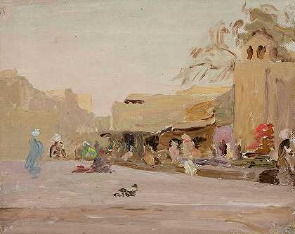 布哈拉的市场。从土耳其斯坦之旅`Marketplace in Bukhara. From the journey to Turkestan (1912) by Jan Ciągliński