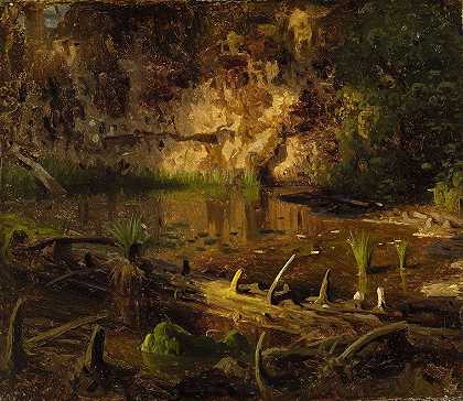 一棵倒下的树的研究`Study of a fallen Tree (1851) by August Cappelen