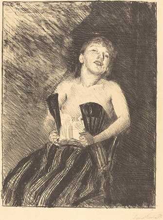 穿紧身胸衣的女孩（穿紧身胸衣的女孩）`Girl in a Corset (Mädchen im Korsett) (1895) by Lovis Corinth