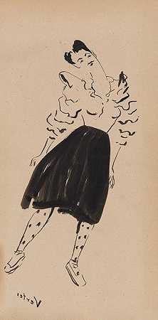 马塞尔·维特斯风格的珍妮特·布拉金肖像`Portrait of Janet Braguin in the style of Marcel Vertes (early 20th century) by William James Glackens