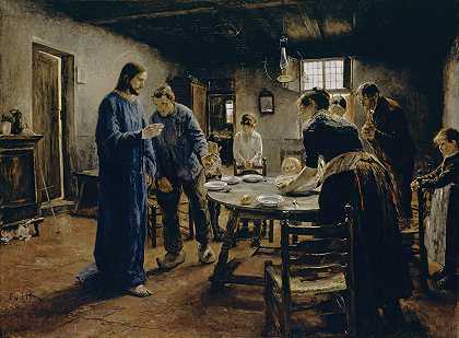 进餐祈祷`The Mealtime Prayer (1885) by Fritz von Uhde