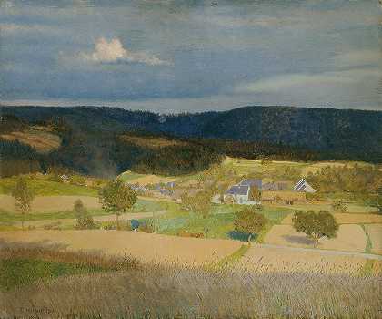 阳光下的村庄`Dorf in der Sonne (1910) by Emanuel Baschny