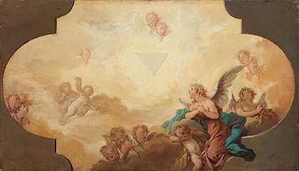 天使们仰望着上帝的眼睛。学习`Angels Looking up at the Eye of God. Study by Guillaume Taraval