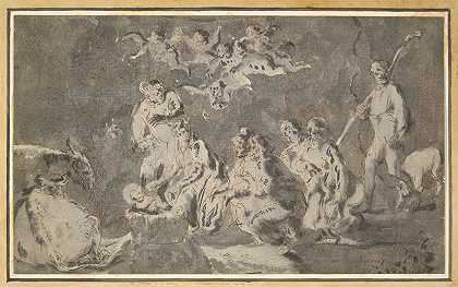 对牧羊人的崇拜`Adoration of the Shepherds (17th century) by Leonaert Bramer