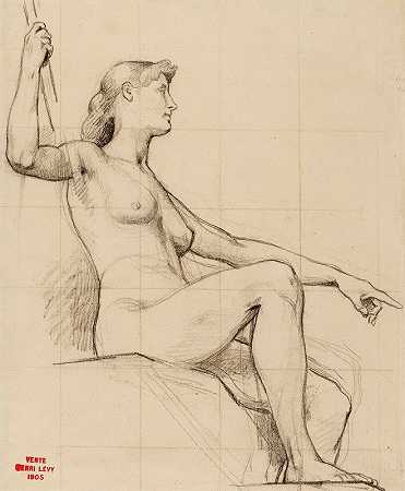 研究裸体女人坐着`Etude une femme nue assise by Henri Leopold Lévy