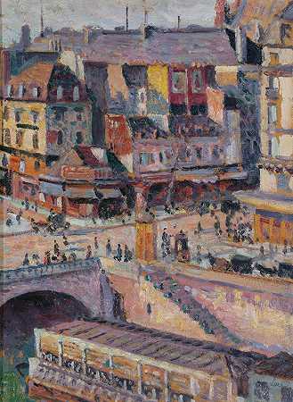 圣米歇尔大桥和金匠码头`Le pont Saint~Michel et le quai des Orfèvres (before 1936) by Maximilien Luce