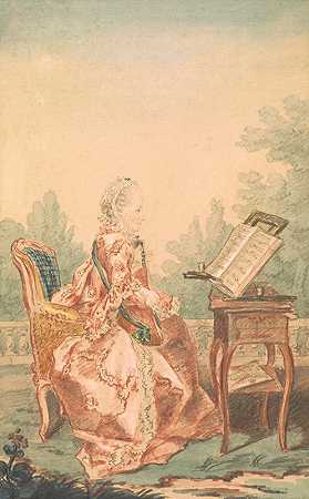 一个弹奏琵琶的女人的肖像`Portrait of a Woman Playing a Lute (1770s) by Louis de Carmontelle