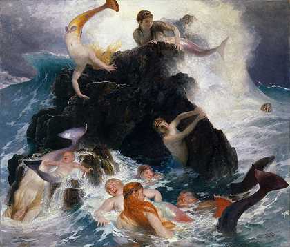 尼雷德的戏剧`Play of the Nereides (1886) by Arnold Böcklin