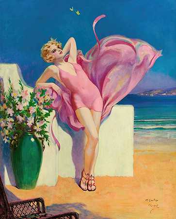 海边调情`Seaside Flirtation (c. 1925) by Henry Clive