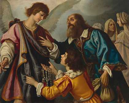 天使拉斐尔拒绝接受礼物`The angel Raphael refusing the gifts offered by Tobias by Tobias by Studio oOf Giovanni Biliverti
