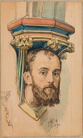 男性头部形状的控制台（T.Stryjeński肖像）`Console in the shape of a male head (portrait of T. Stryjeński) (1890) by Jan Matejko